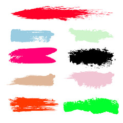 Set of color paint brush strokes on  white background .