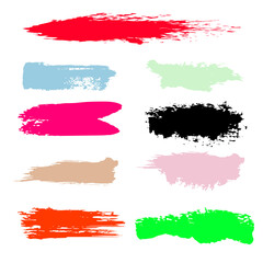 Set of color paint brush strokes on  transparent background .