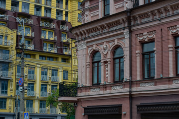 Obraz premium City building. Close-up. Building contrasts.