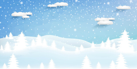 Naklejka premium Heavy Snowfall Winter Landscape With Clouds