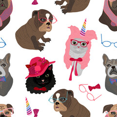 Seamless pattern with funny dogs ad cats. - 553290474