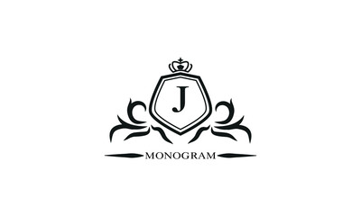 Luxury logo template with calligraphic elegant initial J. Emblem logo for restaurants, hotels, bars and boutiques.