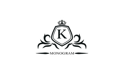 Luxury logo template with calligraphic elegant initial K. Emblem logo for restaurants, hotels, bars and boutiques.