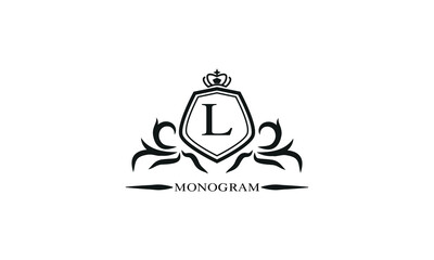 Luxury logo template with calligraphic elegant initial L. Emblem logo for restaurants, hotels, bars and boutiques.