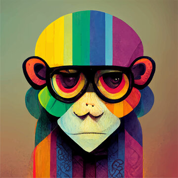 Rainbow Monkey With Stylish Glasses