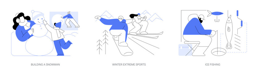 Fototapeta premium Winter outdoor activities abstract concept vector illustrations.