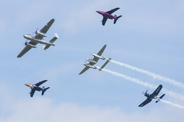 Warbird formation together with two Alpha Jets from the Flying Bulls fleet in Austria