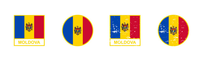 Set of flag of Moldova in square and round shape isolated on white background. vector illustration