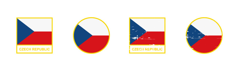 Set of flag of Czech Republic in square and round shape isolated on white background. vector illustration