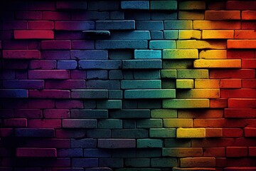 A brick wall painted in a rainbow color. Generative AI illustration