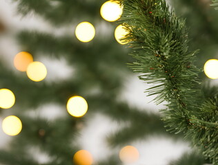 Fir tree needles with defocused background, Christmas new year, generative ai