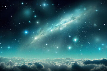 Naklejka premium Space sky with stars and clouds, futuristic abstract background