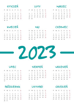 2023 calendar  Poland, Polish version | Kalendarz 2023 - ilustracji wektorowych. Polska, wersja polska