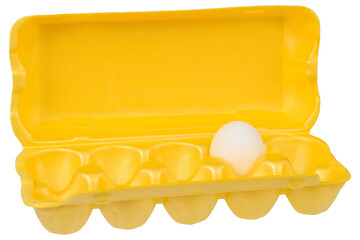 A close up of one organic, chicken egg in a plastic egg box.