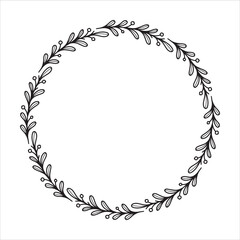 Hand drawn Christmas wreath. Round floral frame for invitations, posters, greeting cards, web, frame art.