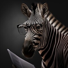zebra reading a newspaper and wearing glasses