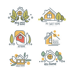 Fototapeta na wymiar Eco Home or Eco-house Logo Design with Green Leaf Vector Set