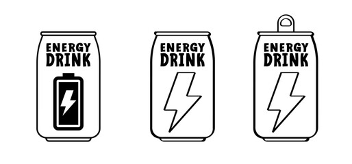 Drawing cartoon energy drink cans. power drink can. Energetic drink in a draw can. Sport, fitness balance concept. Empty or full bottle. battery icon or symbol