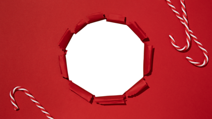 Hole in christmas gift box, empty space for advertising text in torn paper, background texture