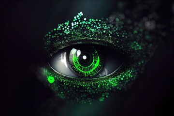 Fototapeta premium green eye cyber circuit future technology concept background. Generative ai illustration