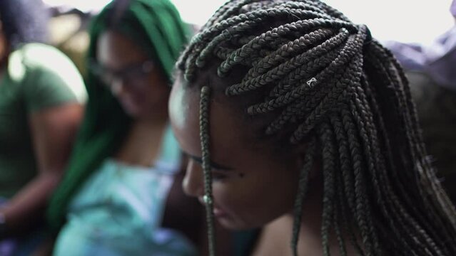 One young black latina box braids hairstyle closeup hair style dreadlocks