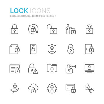 Collection of lock related outline icons. 48x48 Pixel Perfect. Editable stroke