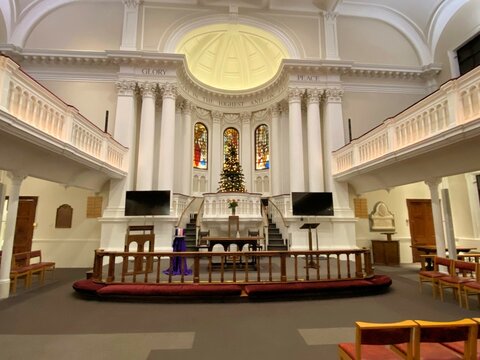 London in the UK in December 2022. A view of the Hinde Street Methodist Church in London