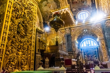 Valletta, Malta, 22 May 2022: Golden interior of St John's Co-Cathedral