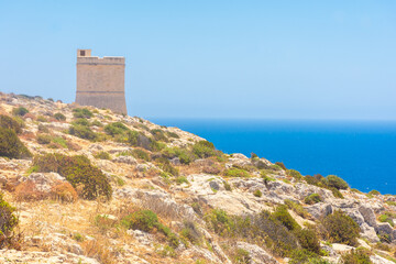 Fototapeta na wymiar Tower over the Dingli Cliffs of Malta