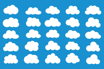 Cloud shapes. Clouds pack in flat style for design element in white without shadow.