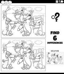 differences game with cartoon dogs coloring page