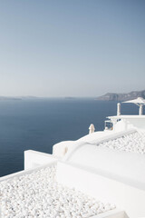 Amazing view of white houses in Oia town on Santorini island in Greece. High quality photo
