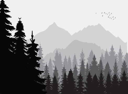 forest and mountains silhouette design vector isolated
