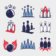 Set of Modern Bowling Emblem with Ball and Pin Illustration