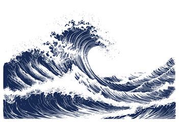 Sea wave hand drawn sketch Nautical element Vector illustration - obrazy, fototapety, plakaty