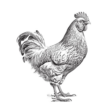 Farm hen chicken vintage sketch hand drawn Vector illustration. 