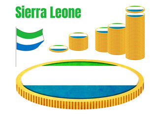 Golden coin with flag of Republic of Sierra Leone isolated on white background. Find similar coins with world's flags in my portfolio