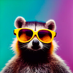 Raccoon wearing colorful sunglasses made with generative AI