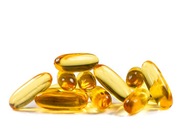 Omega 3 capsules cropped on a white background.