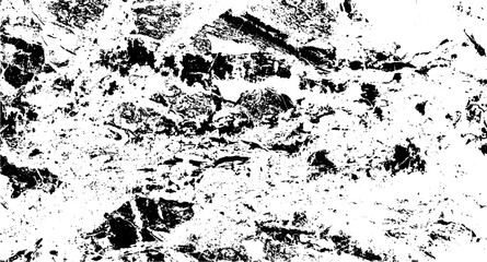 Monochrome texture composed of irregular graphic elements. Distressed uneven grunge background. Abstract vector illustration. Overlay for interesting effect and depth. Isolated on white background.