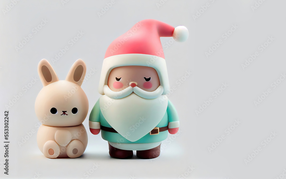 Wall mural Santa Claus toy, korean style. Made of clay. Christmas. Generative AI 