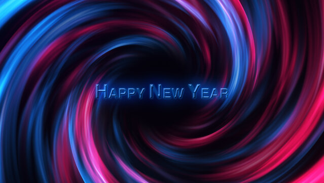 3D Digital Galaxy background, red and blue waves. Happy new year tittle. Abstract Wave Background. Red Blue Tunnel. Space Motion, Swirl. 3D Digital Galaxy. 3D Digital Galaxy. Happy New Year3D Digital 
