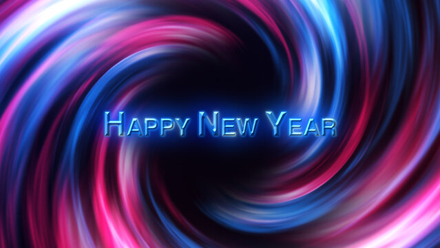 3D Digital Galaxy background, red and blue waves. Happy new year tittle. Abstract Wave Background. Red Blue Tunnel. Space Motion, Swirl. 3D Digital Galaxy. 3D Digital Galaxy. Happy New Year3D Digital 