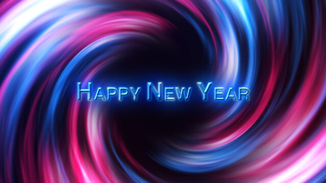 3D Digital Galaxy background, red and blue waves. Happy new year tittle. Abstract Wave Background. Red Blue Tunnel. Space Motion, Swirl. 3D Digital Galaxy. 3D Digital Galaxy. Happy New Year3D Digital 