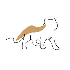 silhouette of the kata in one line with the addition of brown color in the form of a continuation of the body in the form of a spot