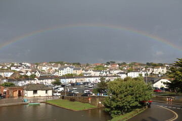 Rainbow over Bude in Cornwall, England Great Britain