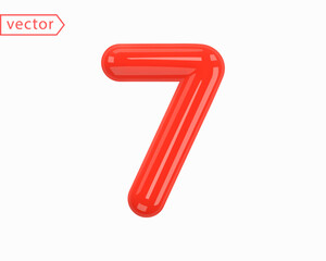 Obraz premium Number 7 Sign. Realistic Red Plastic Glossy 3D Number Seven isolated on white background. Birthday, Anniversary, Party, Christmas, Xmas, New year, Holiday Sale Concept. 3d vector illustration