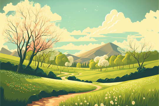 vector art illustration of meadows
