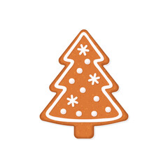 Christmas tree shaped gingerbread cookie decorated with icing. Vector illustration