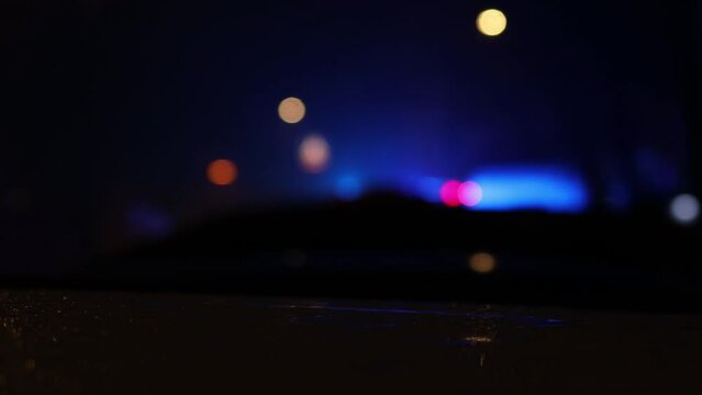 blue light police blur in the evening 4k 30fps video